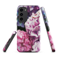 Designer phone case with pink and purple hydrangea floral artwork.