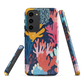Colourful coral reef phone case design in pink, blue and yellow by NZ artist Ben Hart