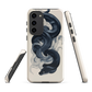 Phone case with black python and smoke design on cream background, serpent art by NZ artist Ben Hart.