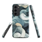 Phone case with abstract swirling ocean waves in blue and cream