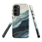 An elegant abstract phone case inspired by layered coastal forms in blue and teal tones.
