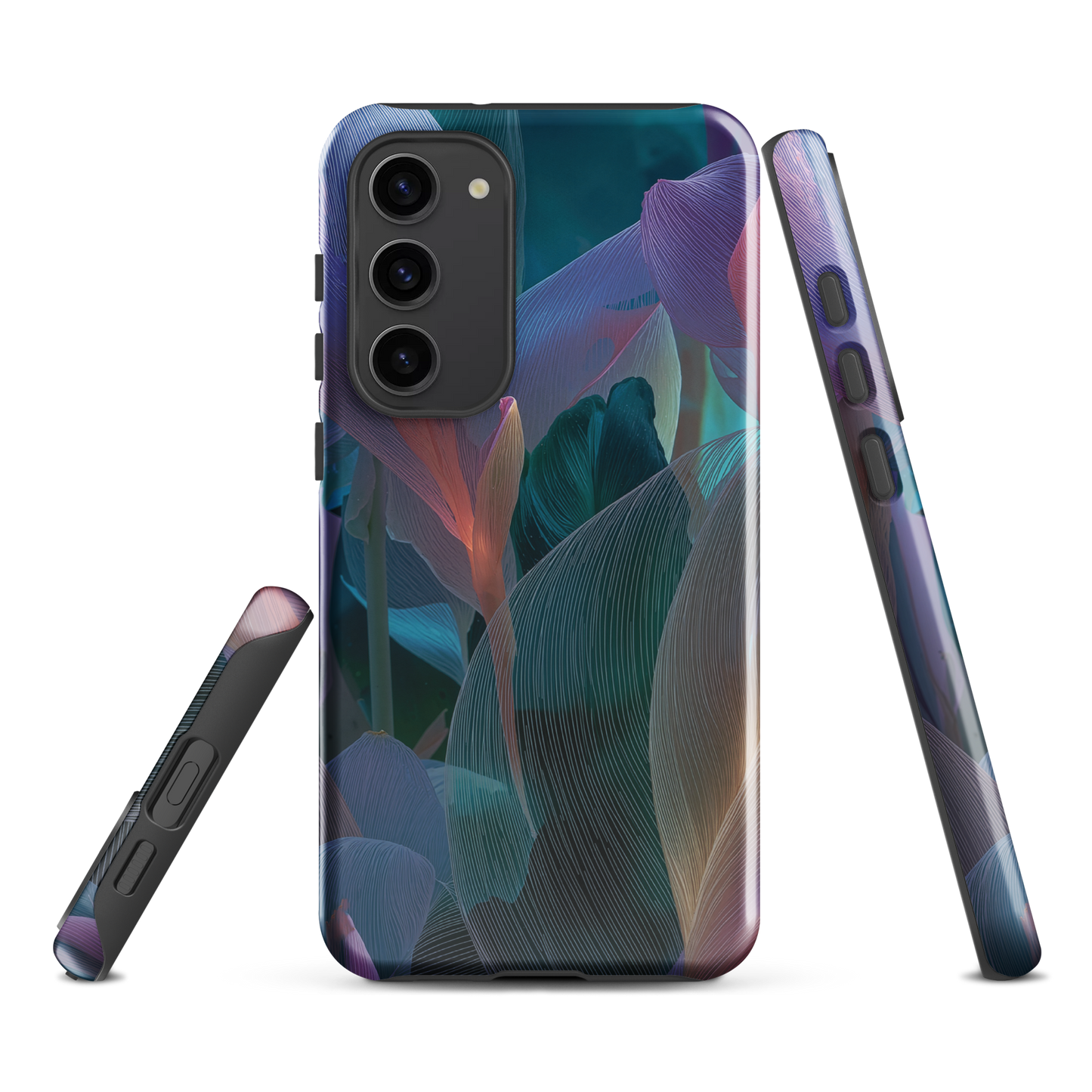Ethereal abstract floral designer phone case in pastel pink, lilac and teal tones