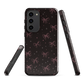 Midnight Bow seamless repeat pattern — pink hand-drawn ribbon bows and sparkle stars on a black background