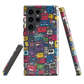 'Arcade' Samsung case, featuring a vibrant collage of hand-drawn controllers in bold, vintage-inspired colours. From electric blue and hot pink to classic black and yellow