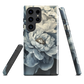 'Whisper' Samsung case features a stunning close-up of softly painted peony blooms in dreamy shades of ivory, grey, and smoky blue.