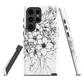 Black and white floral phone case with hand-drawn lilies and wildflowers