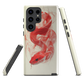 Phone case with red snake design on a cream background, coiled in smoky detail. Bold artwork by NZ designer Ben Hart.