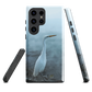 Phone case with a white heron standing in a misty wetland scene.
