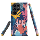 Colourful coral reef phone case design in pink, blue and yellow by NZ artist Ben Hart