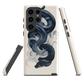 Phone case with black python and smoke design on cream background, serpent art by NZ artist Ben Hart.