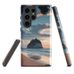 Phone case with Cathedral Cove beach and sunset scene, featuring soft skies and sea stack, by NZ artist Ben Hart.