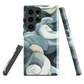 Phone case with abstract swirling ocean waves in blue and cream