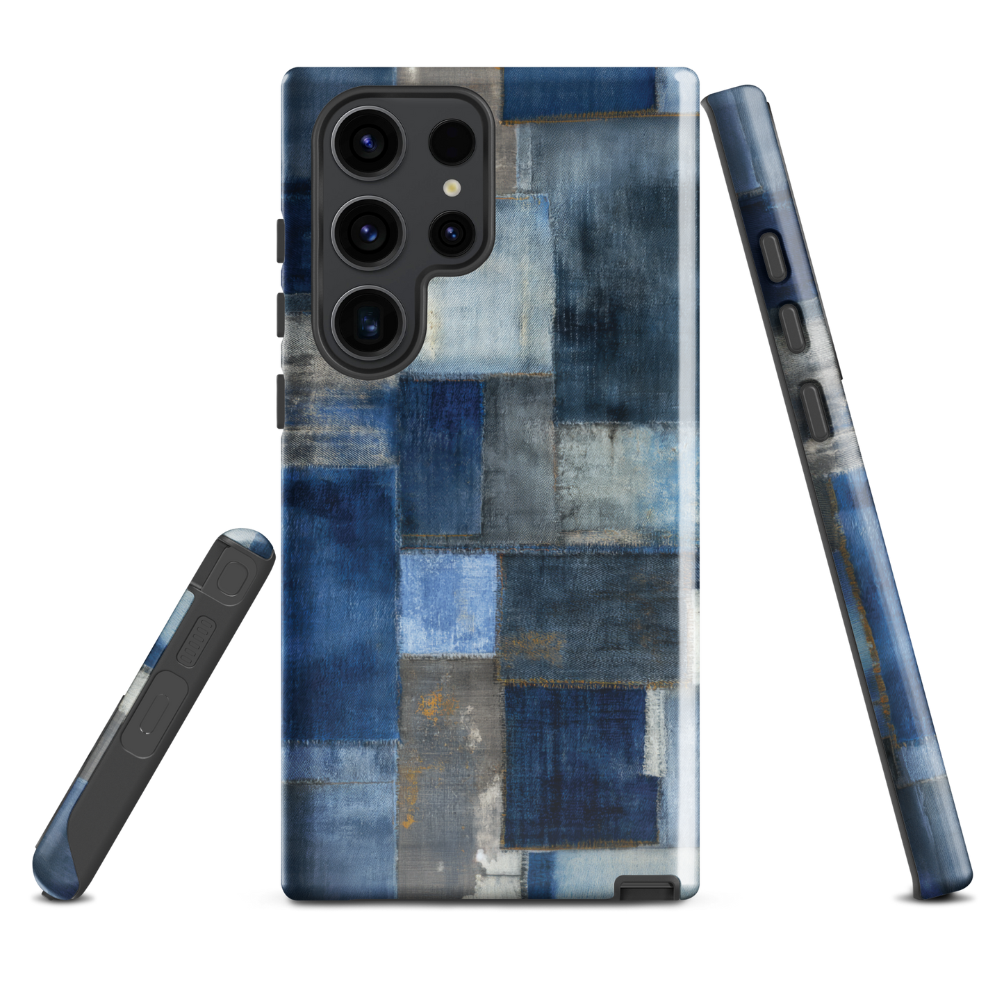Indigo patchwork phone case | Textured blue design NZ