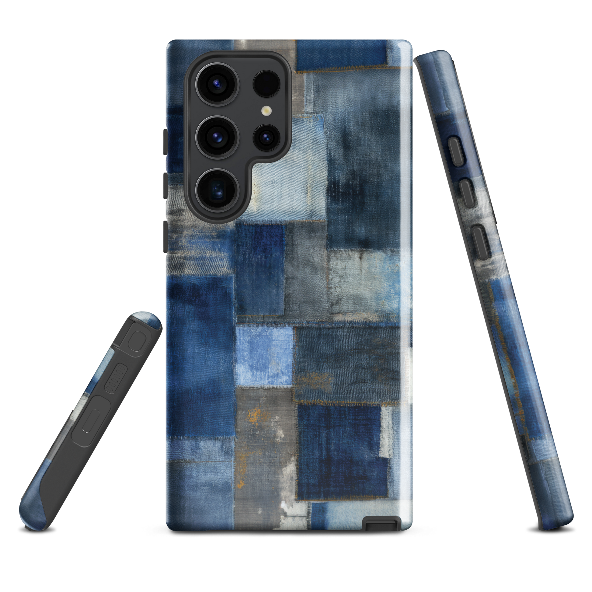 Indigo patchwork phone case | Textured blue design NZ