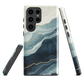 An elegant abstract phone case inspired by layered coastal forms in blue and teal tones.