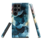 A modern abstract phone case featuring layered blue forms and soft flowing shapes.