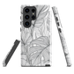 Minimal black and white tropical leaf designer phone case with detailed botanical line art