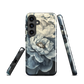 'Whisper' Samsung case features a stunning close-up of softly painted peony blooms in dreamy shades of ivory, grey, and smoky blue.