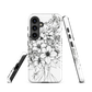 Black and white floral phone case with hand-drawn lilies and wildflowers