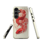 Phone case with red snake design on a cream background, coiled in smoky detail. Bold artwork by NZ designer Ben Hart.