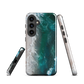 Ocean wave phone case with abstract beach design in teal and white, by NZ artist Ben Hart.