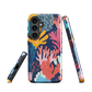 Colourful coral reef phone case design in pink, blue and yellow by NZ artist Ben Hart