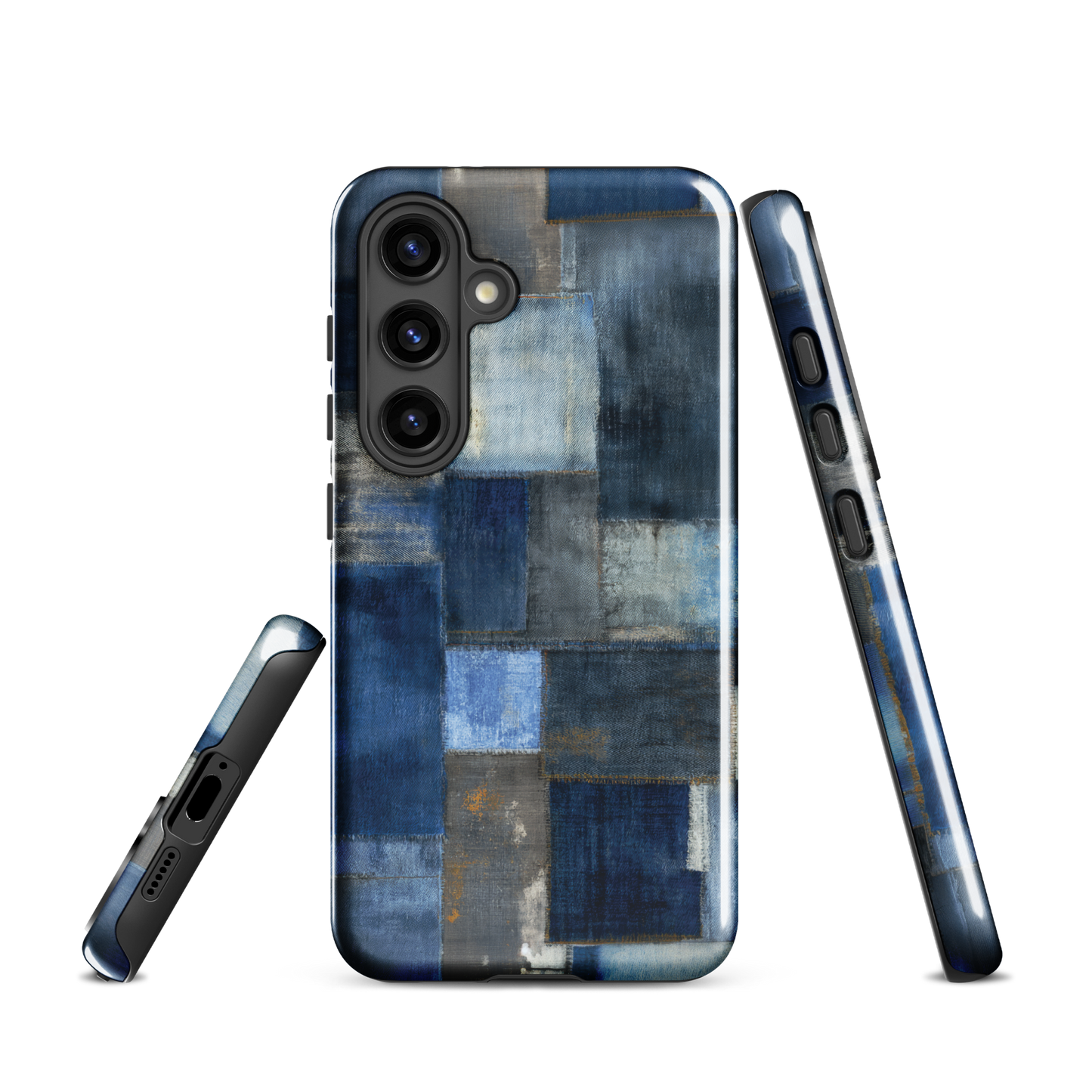 'Indigo Patchwork' Samsung Galaxy S24 tough phone case - protective glossy case NZ Australia