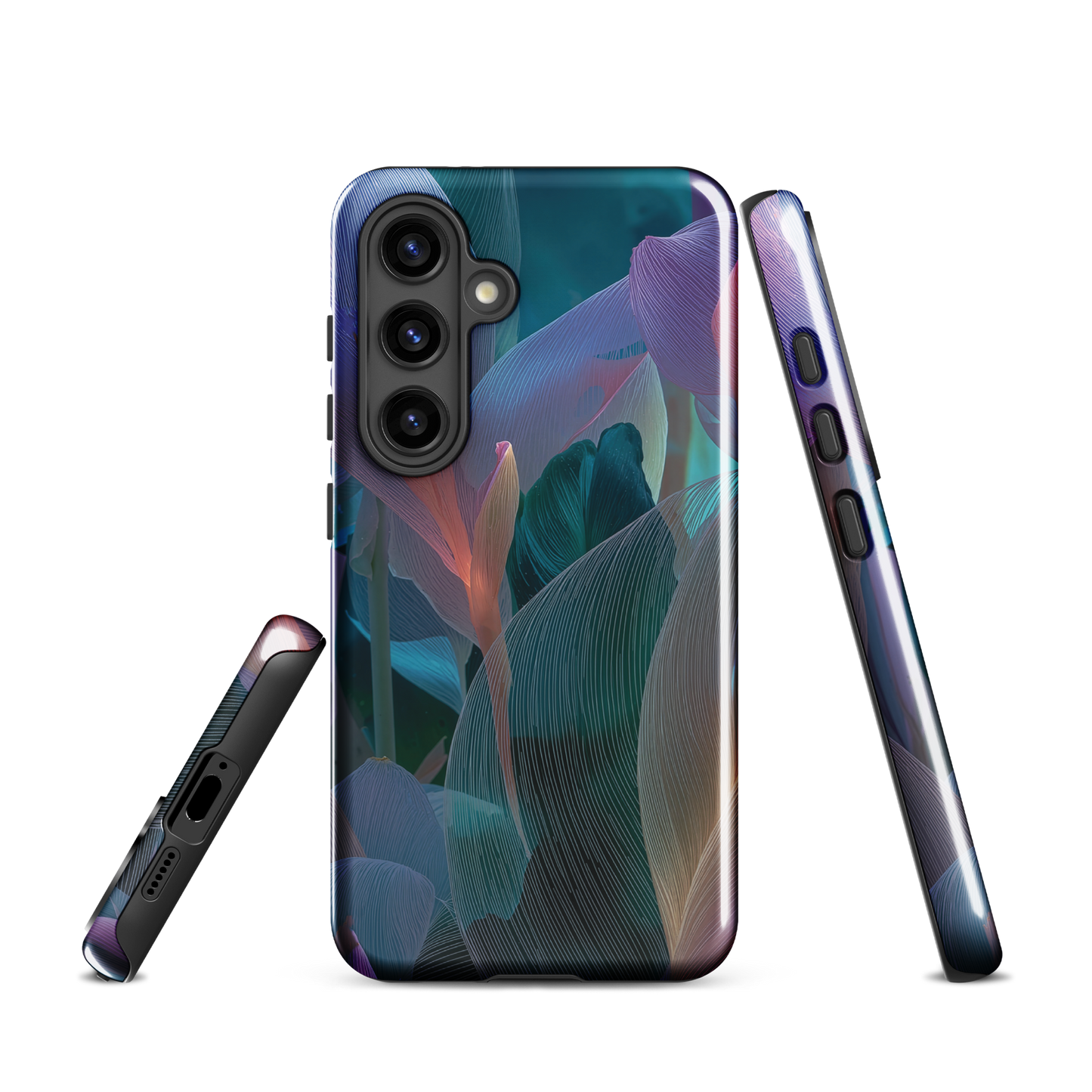 Ethereal abstract floral designer phone case in pastel pink, lilac and teal tones
