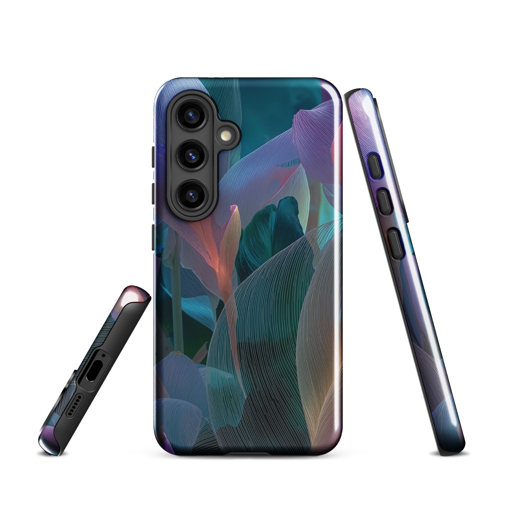 Ethereal abstract floral designer phone case in pastel pink, lilac and teal tones