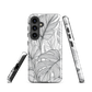 Minimal black and white tropical leaf designer phone case with detailed botanical line art