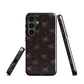 Midnight Bow seamless repeat pattern — pink hand-drawn ribbon bows and sparkle stars on a black background