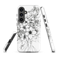Black and white floral phone case with hand-drawn lilies and wildflowers