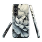 Black and white floral phone case featuring a soft, moody peony design by New Zealand artist Ben Hart.