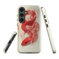 Phone case with red snake design on a cream background, coiled in smoky detail. Bold artwork by NZ designer Ben Hart.