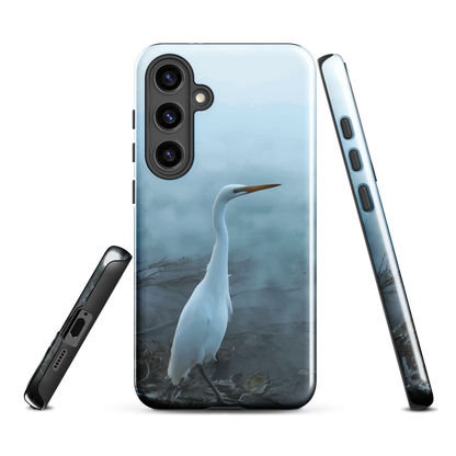'White Heron in the mist' Samsung Galaxy S24 Plus tough phone case - protective glossy case NZ Australia