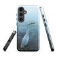 Phone case with a white heron standing in a misty wetland scene.