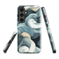 Phone case with abstract swirling ocean waves in blue and cream