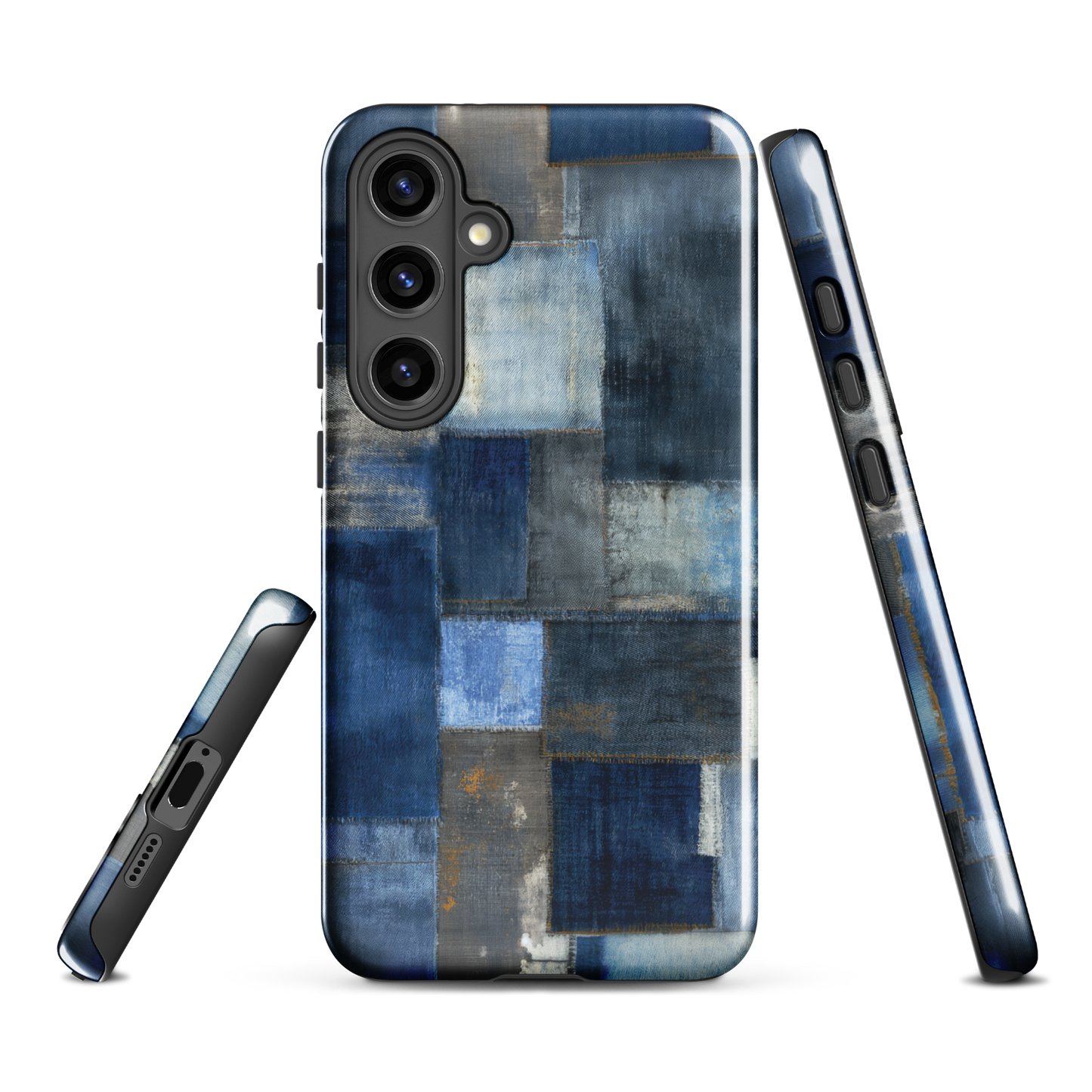 Indigo patchwork phone case | Textured blue design NZ