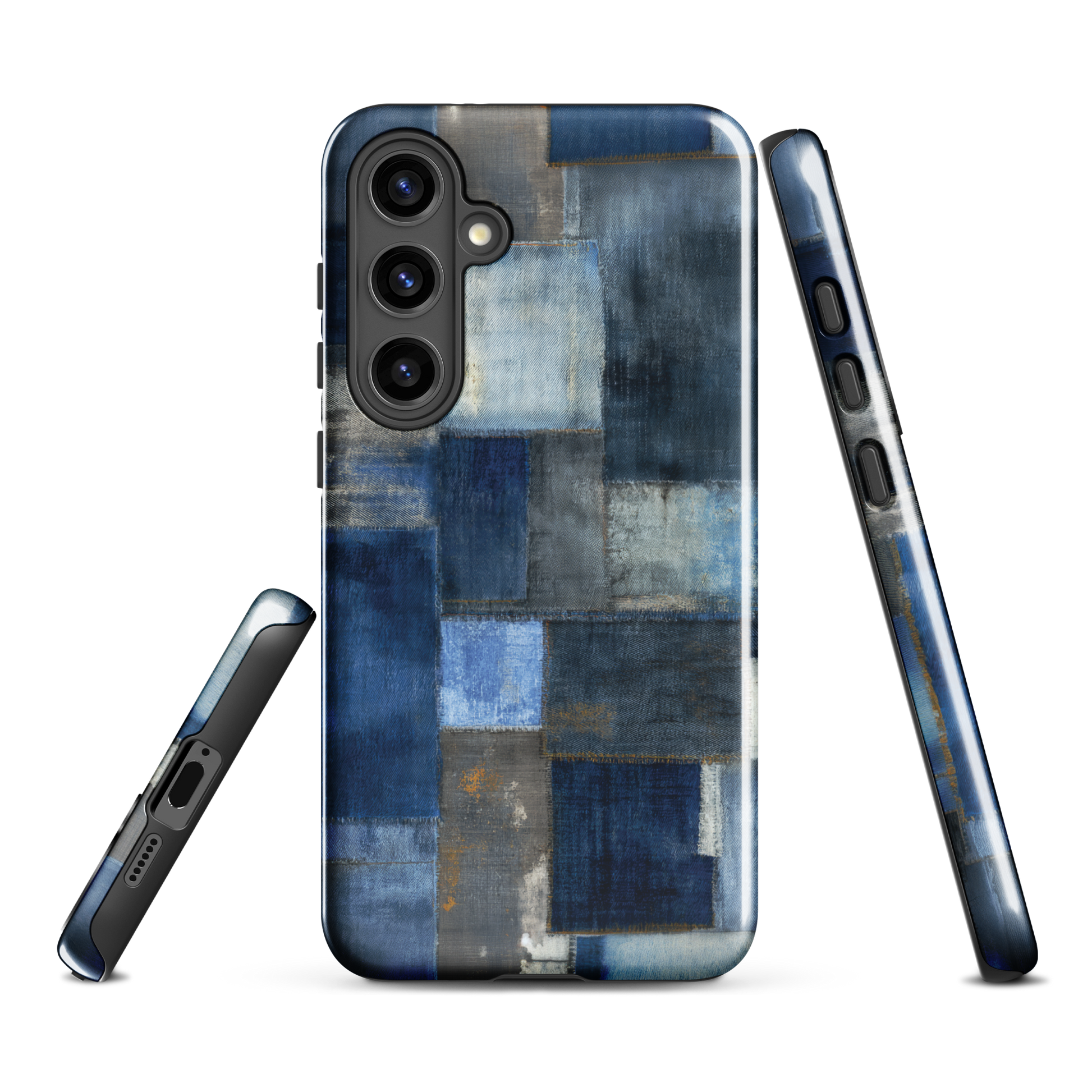 Indigo patchwork phone case | Textured blue design NZ