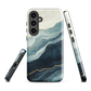 An elegant abstract phone case inspired by layered coastal forms in blue and teal tones.