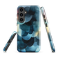 A modern abstract phone case featuring layered blue forms and soft flowing shapes.