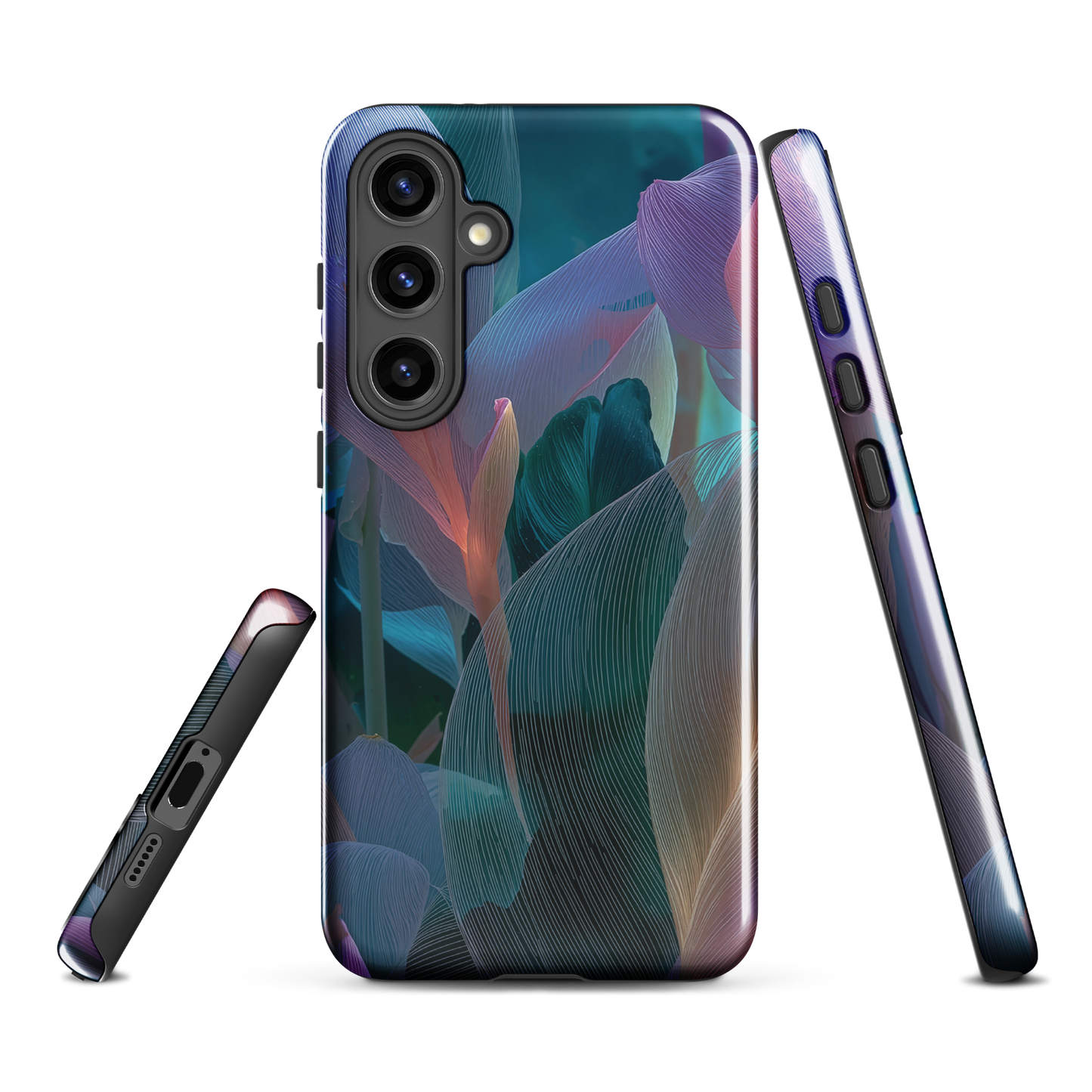 Ethereal abstract floral designer phone case in pastel pink, lilac and teal tones