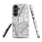 Minimal black and white tropical leaf designer phone case with detailed botanical line art