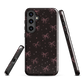 Midnight Bow seamless repeat pattern — pink hand-drawn ribbon bows and sparkle stars on a black background