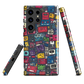 'Arcade' Samsung case, featuring a vibrant collage of hand-drawn controllers in bold, vintage-inspired colours. From electric blue and hot pink to classic black and yellow