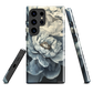 'Whisper' Samsung case features a stunning close-up of softly painted peony blooms in dreamy shades of ivory, grey, and smoky blue.