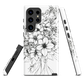 Black and white floral phone case with hand-drawn lilies and wildflowers