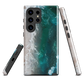 Ocean wave phone case with abstract beach design in teal and white, by NZ artist Ben Hart.