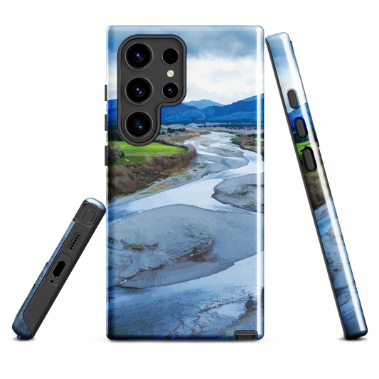 Waiohine phone case featuring artwork of New Zealand’s braided riverbed landscape in the Wairarapa.