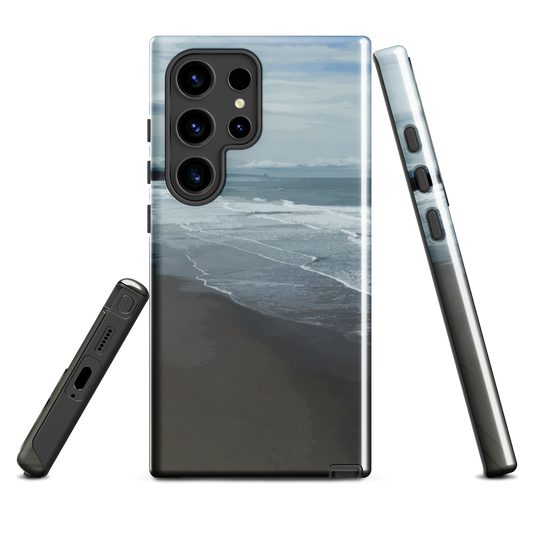 Phone case with a scenic photo of Riversdale Beach and ocean waves.